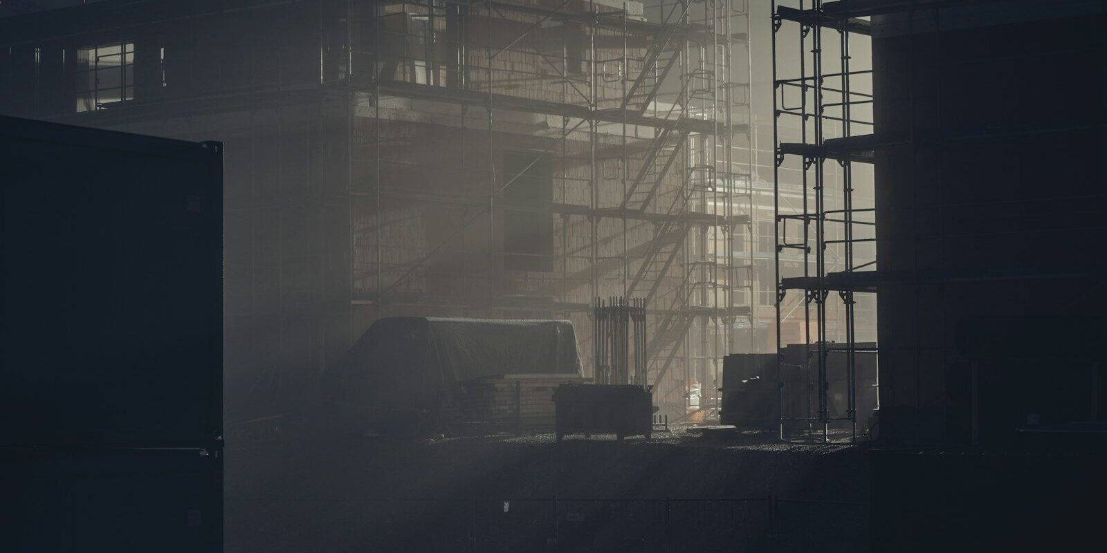 a large building with scaffolding on the side of it